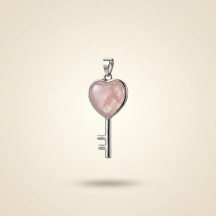 Rose Quartz Heart Key Pendant