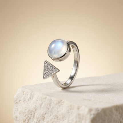 White Moonstone Open Crystal Ring