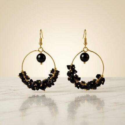 Black Tourmaline Chip Hoop Earrings