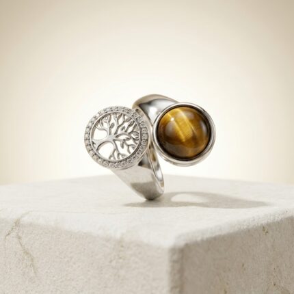 Tiger Eye Tree of Life Crystal Ring