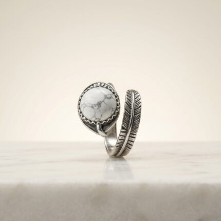 Selenite Feather Crystal Ring