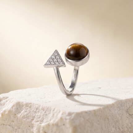 Tiger Eye Round Crystal Ring