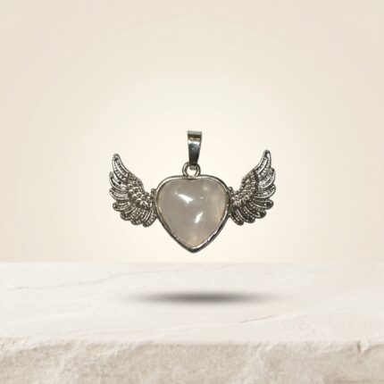 Selenite Heart Crystal Wings Pendant