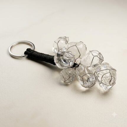 Clear Quartz Crystal Grape Cluster Keychain