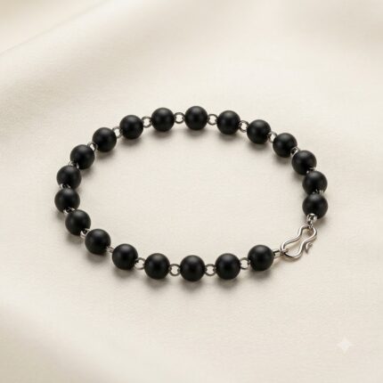 Black Tournamile Karungali Wood Silver-Linked Bracelet