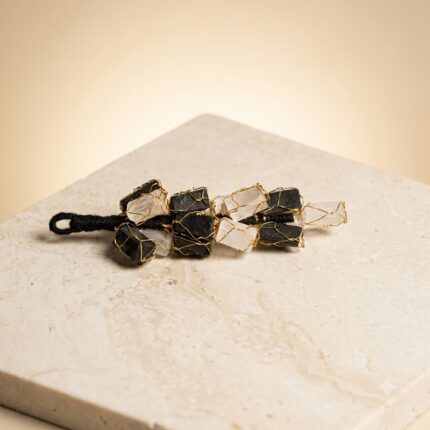 Black Tourmaline & Selenite (or Clear Quartz) Crystal Hanging Charm