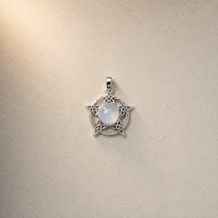 Sterling Silver Pentagram Pentacle Pendant With A Rainbow Moonstone