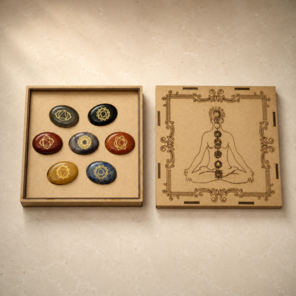 Seven Chakra Reiki Healing Crystal Set With an Engraved Wooden Box