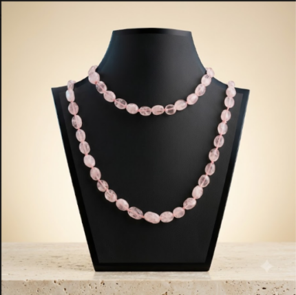 Natural Rose Quartz Tumble/Mani Shape Gemstone Beaded Necklace