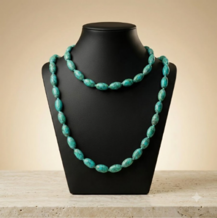 Natural Turquoise Oval Beaded Necklace