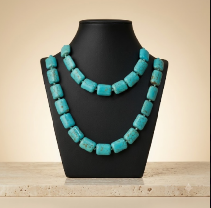 Natural Turquoise Cylinder/Cuboid Stone Bead Necklace
