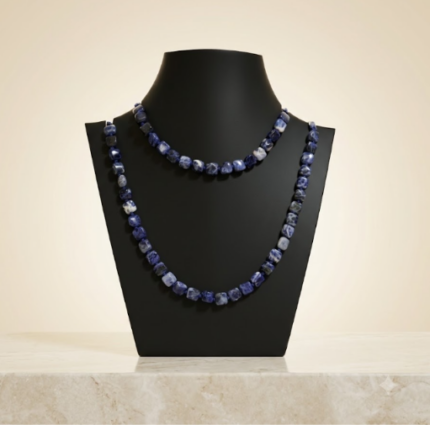 Natural Sodalite Cube Beaded Necklace