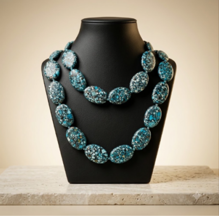 Mosaic Turquoise Oval Bead Long Necklace