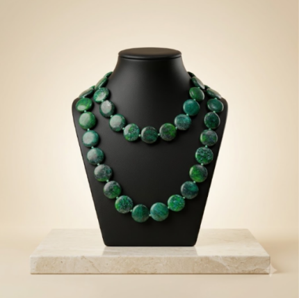 Green Gemstone Coin Bead Necklace