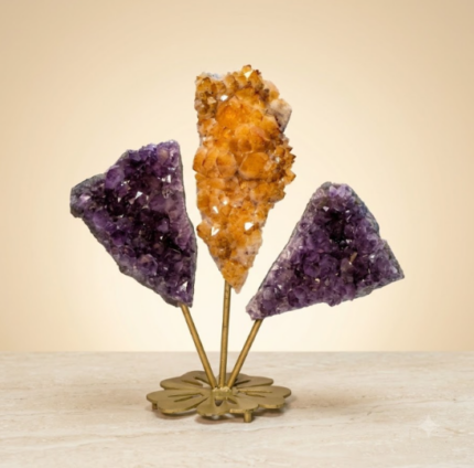 Multi-Cluster Amethyst and Citrine Crystal Display Stand