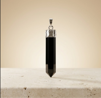 Faceted Black Crystal Pencil Point Pendant