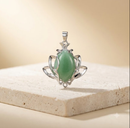 925 Sterling Silver Lotus Jade Pendant