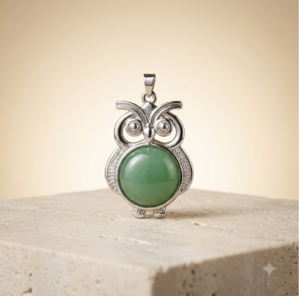 Natural Green Jade Owl Shape Pendant / Locket