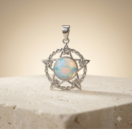 Sterling Silver Celtic Intertwined Pentagram Pendant with an Opal Gemstone