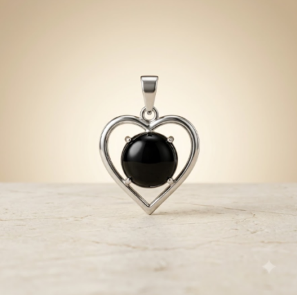 Sterling Silver Black Onyx Heart Pendant