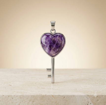 Amethyst Heart Key Pendant