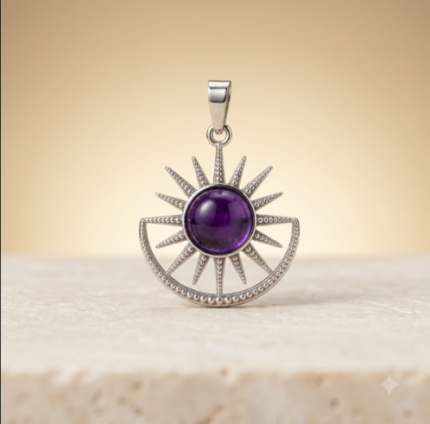Amethyst Sun and Moon Shape Crystal Pendant