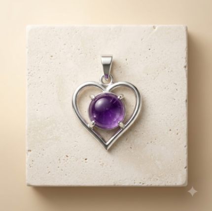 Amethyst Round Crystal Heart Pendant