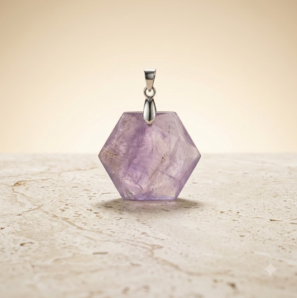 Natural Amethyst Crystal Hexagon Pendant