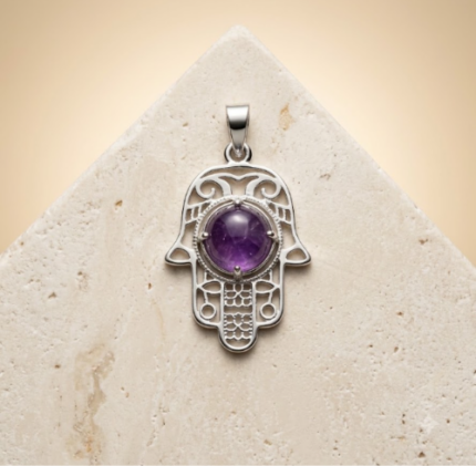 Amethyst Hamsa Hand Pendant