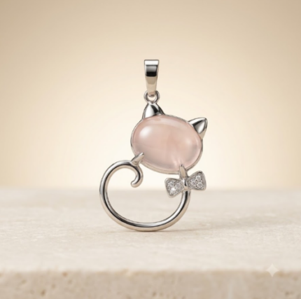Rose Quartz Cat Pendant Necklace