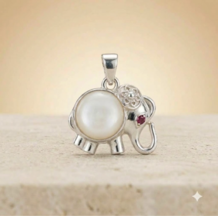 Cute Elephant Sterling Silver Charm Pendant with Pearl