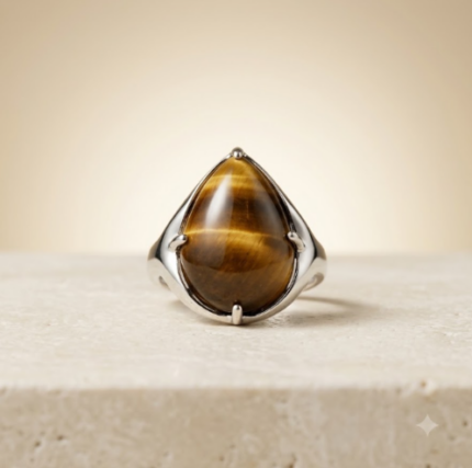 Pear-Cut Tiger's Eye Gemstone Ring