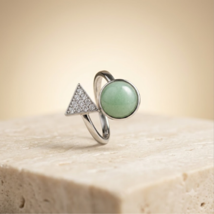 Natural Stone Round Crystal Triangle Adjustable Ring